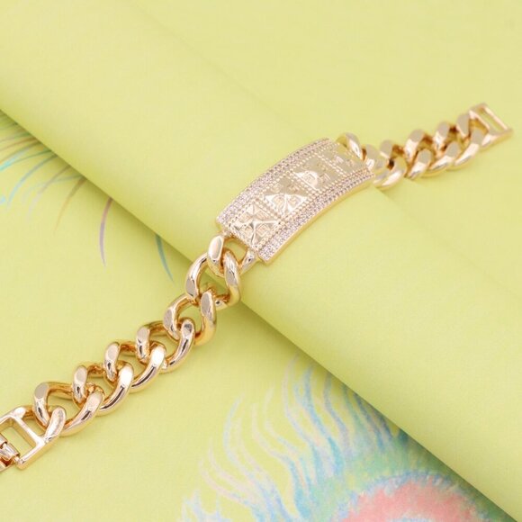 "Bold Rose Gold Bracelet with Pyramid Texture & Micro Pave Accents, XPBL0928 - Picture 2 of 12